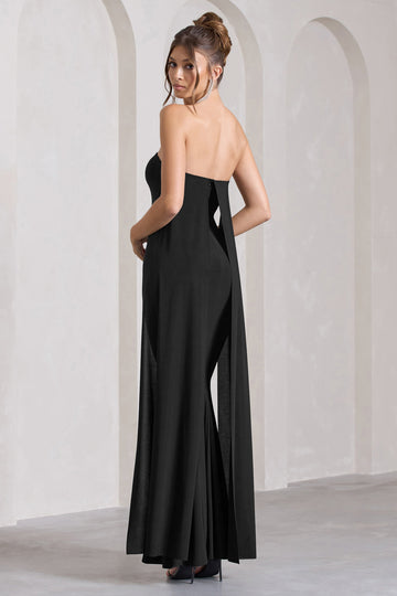 Christina Black Bandeau Sleeveless Maxi Dress With Cape